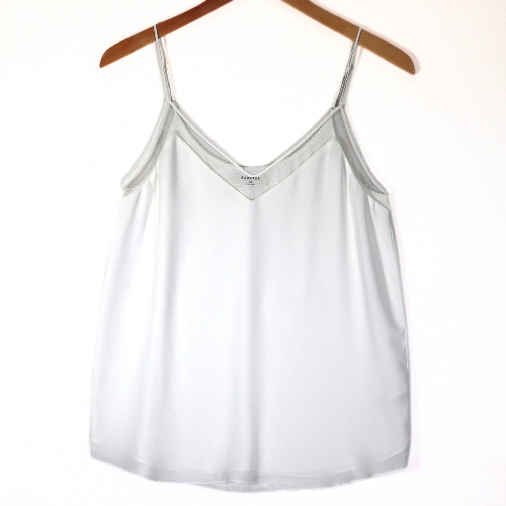 Babaton Cami Top Women XS White Minimalist Mesh Trim Adjustable Strap Dressy